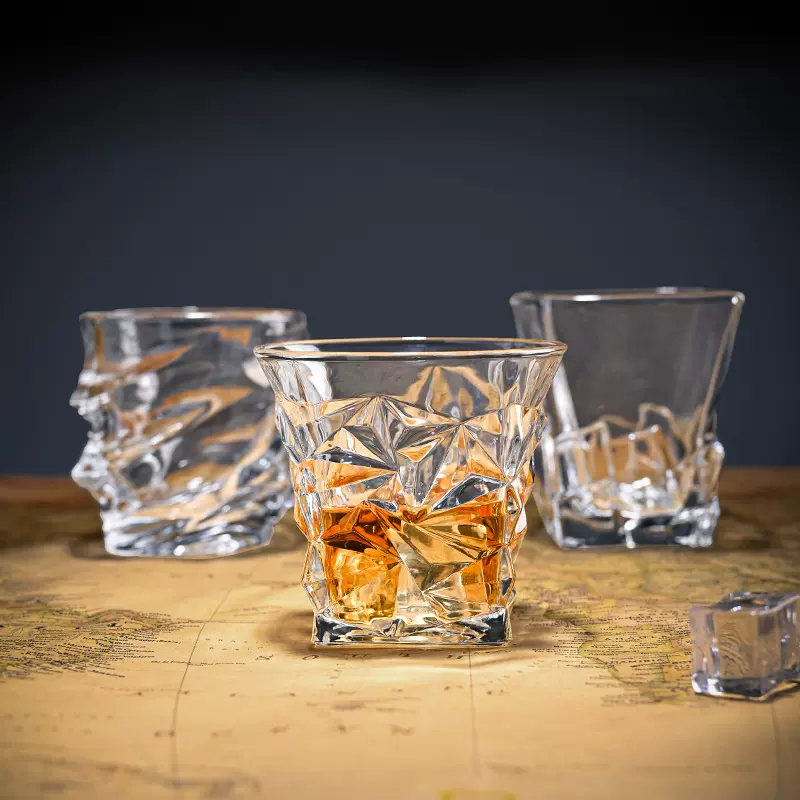 酒吧冰裂玻璃杯冰山威士忌杯烈酒杯洋酒杯晶质玻璃杯创意啤酒杯子