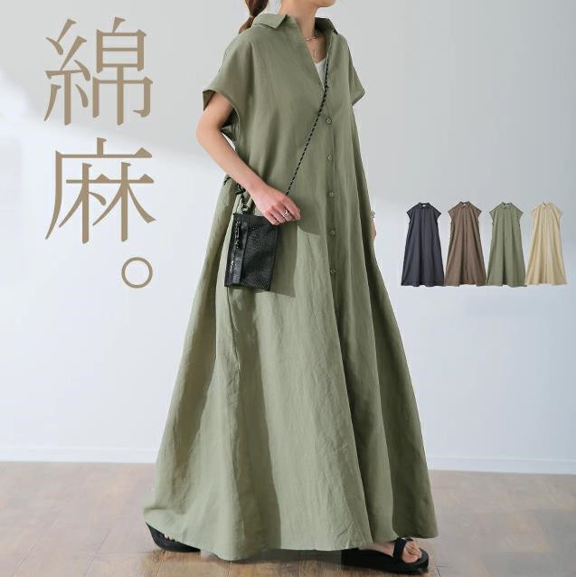 Japanese Letian South Korea outer single skirt pullover short sleeve cotton and linen women's loose lapel fashion casual shirt