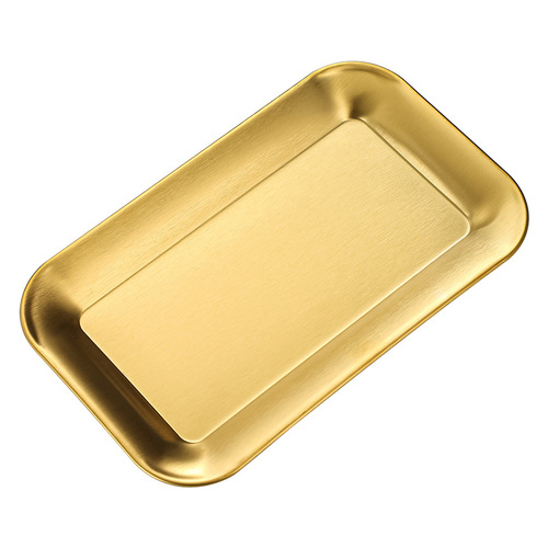 304 Korean barbecue plate snack tray rectangular golden flat plate creative flat bottom dessert plate snack plate