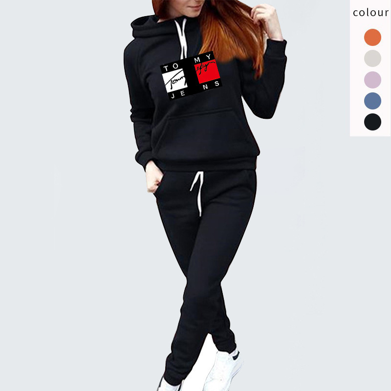 Women's fashion casual women's fleece-lined foreign trade outdoor sports Street two-piece sweater suit new popular hoodie Women's fashion casual women's fleece-lined foreign trade outdoor sports Street two-piece sweater suit new popular hoodie