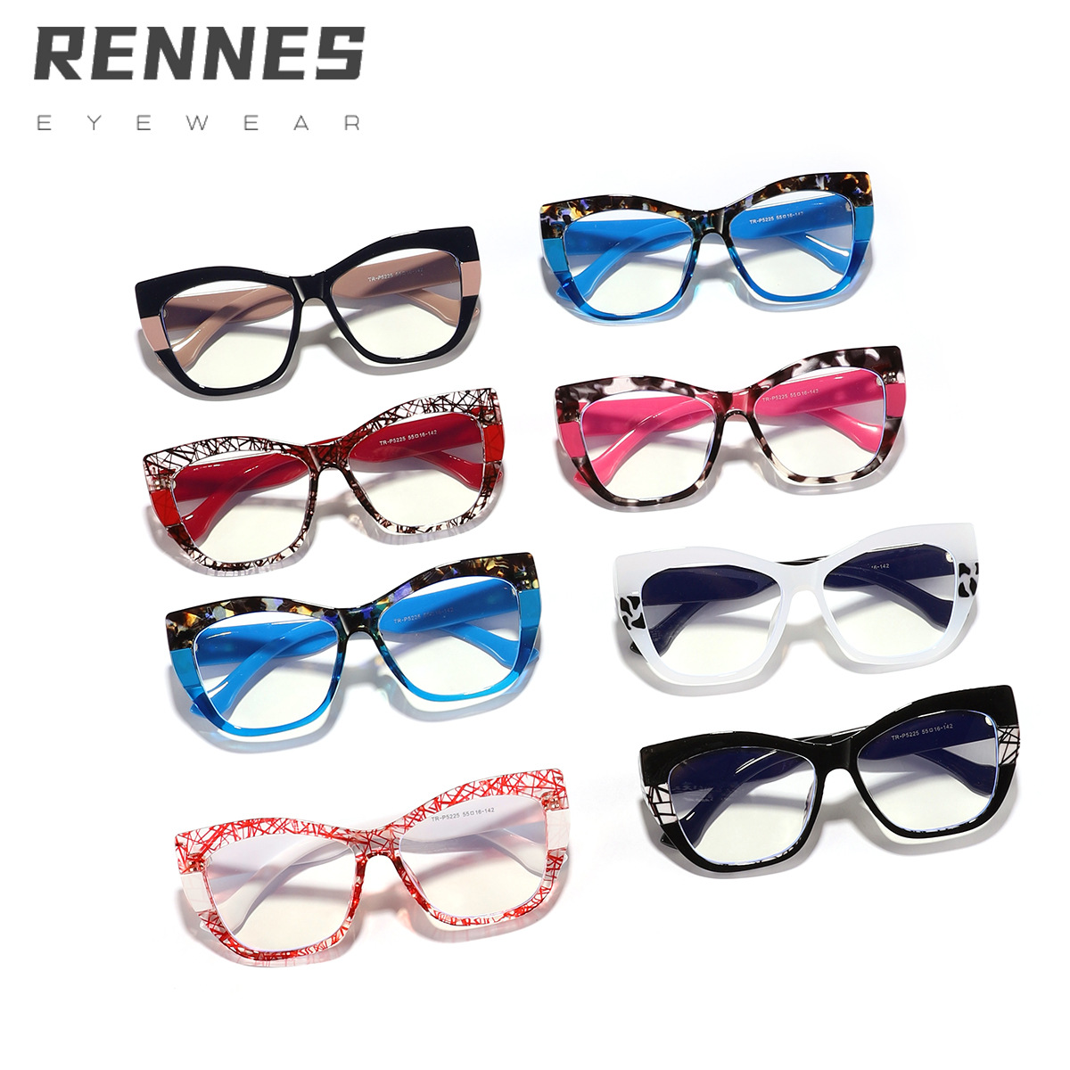 Nuevo TR90 Premium Sense Hit Color Pack Flower Sin maquillaje Gafas anti-luz azul Gafas europeas y americanas con montura grande de ojo de gato con montura de miopía
