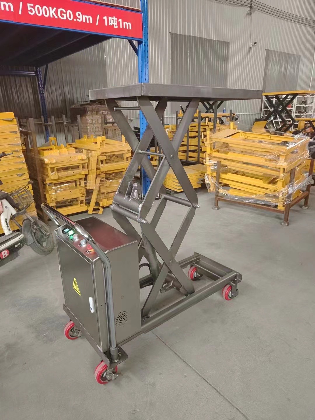 304 stainless steel electric lift platform cart for food and pharmaceutical use, hydraulic lift table for cleanrooms
