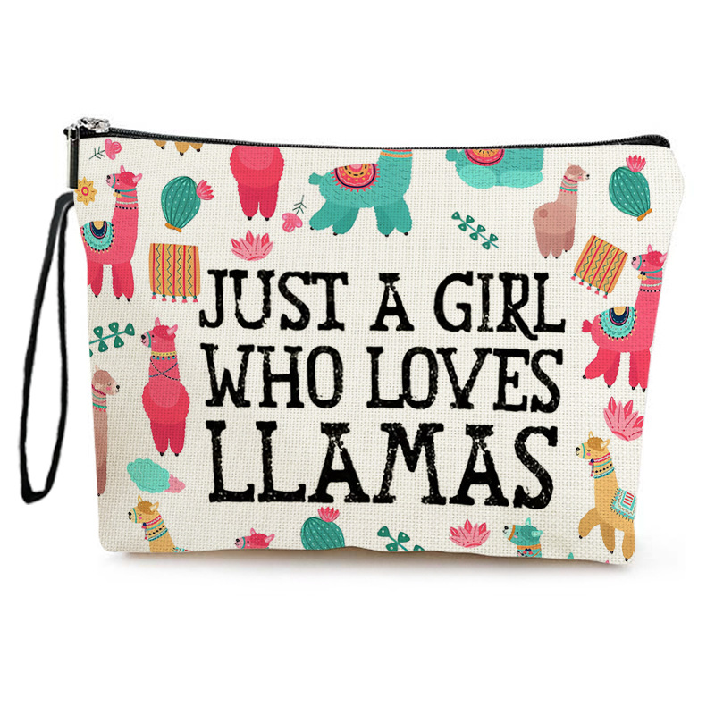 Nuevo multicolor alpaca impresa bolsa de maquillaje transfronteriza multifuncional bolsa de almacenamiento portátil en el hogar bolsa de lavado con cremallera al por mayor