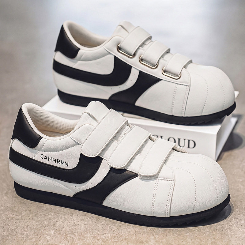 Giày sneaker nam mũi tròn khóa dán kiểu Đức huấn luyện, đế bằng gót thấp 1–3 cm, phối màu trơn — A2862 màu trắng, A2862 màu vàng, A2862 màu đen