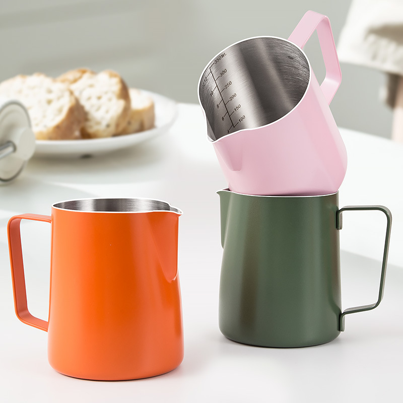 Thickened 304 Stainless Steel Coffee Latte Art Pitcher with Pointed Spout, Professional Coffee Machine Milk Frothing Pitcher Tool Thickened 304 Stainless Steel Coffee Latte Art Pitcher with Pointed Spout, Professional Coffee Machine Milk Frothing Pitcher Tool