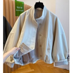 感韩系立领撞色工装外套女秋季新款风衣港风休闲流行