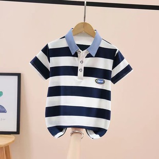 Boys' Polo Shirt Short Sleeve 2025 Children's Summer Striped T-Shirt Big Kids Summer Half Sleeve Trendy Street Style Cool Top