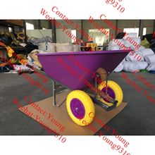 两轮PP斗拖车大容量200L花园手推车物料推车木把大斗手推工具车