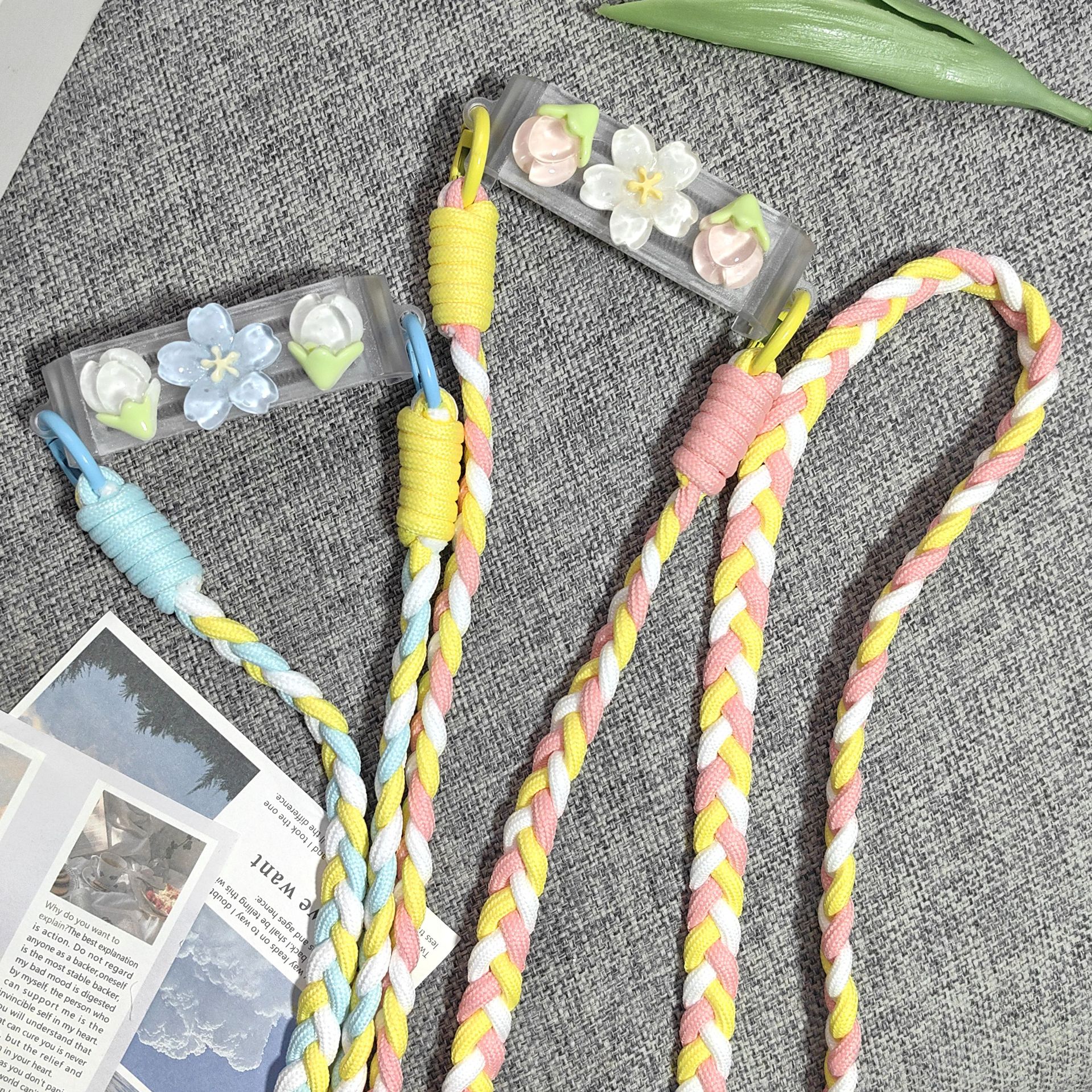 氣質ins立體水晶花朵背夾斜跨長繩日韓少女背帶便攜掛飾防丟配件