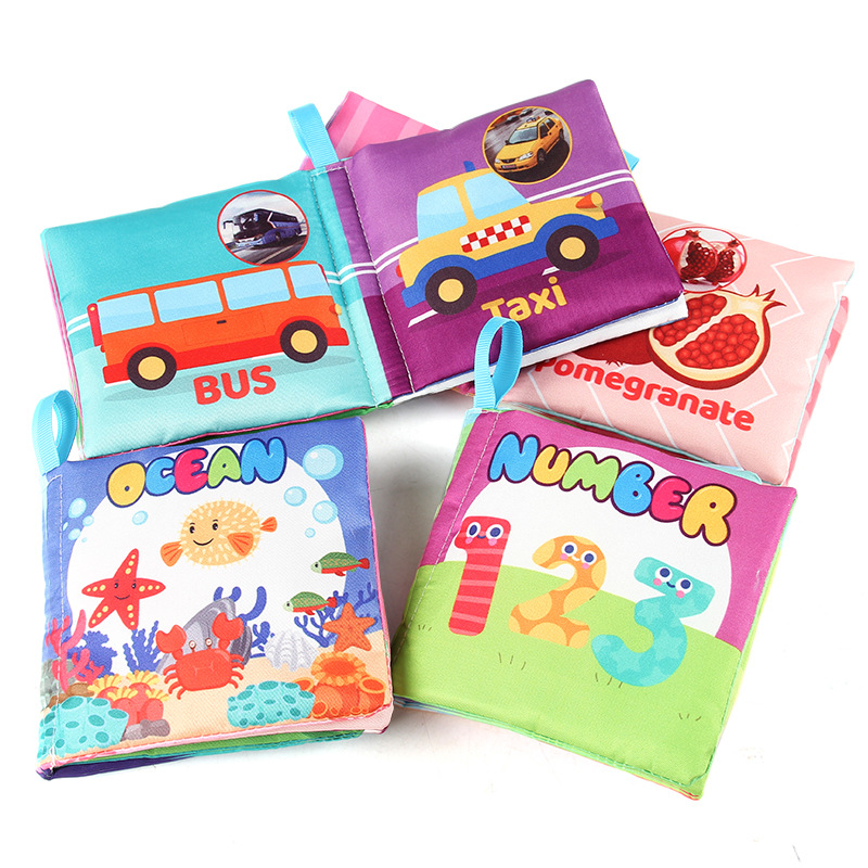 Libro de tela tridimensional transfronterizo para bebés Juguetes de educación temprana 4 lados 8 páginas Libro de palma en inglés Libro de tela para bebés cognición de frutas y animales image 6