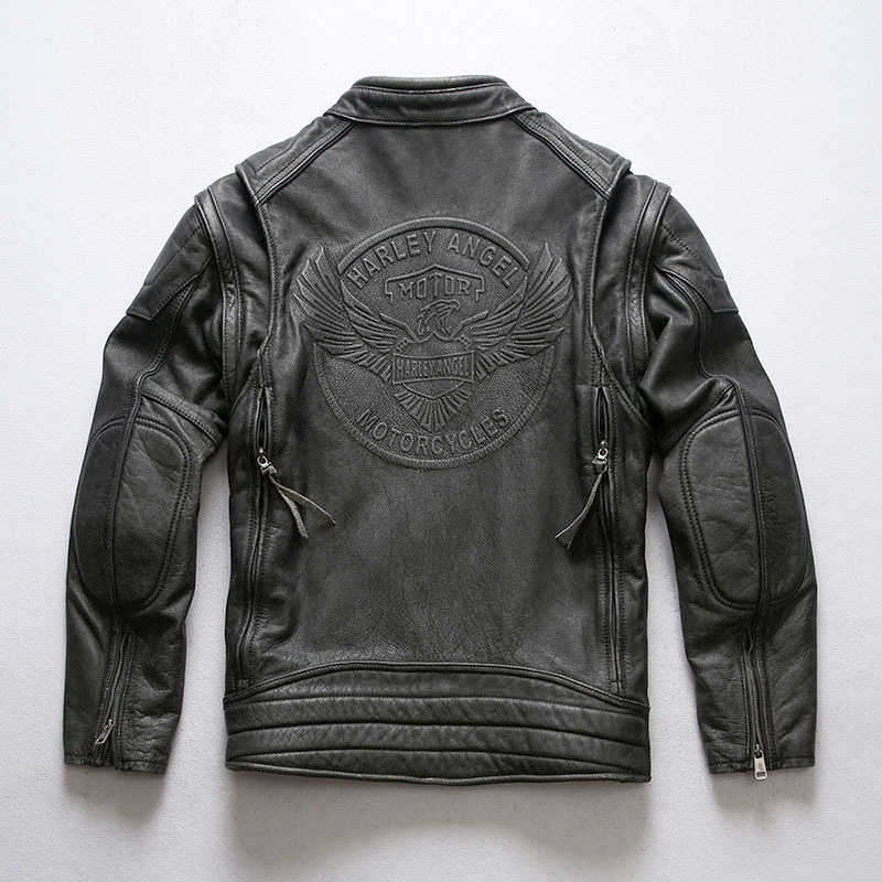 Harley Angel 2026 Detachable Sleeve Genuine Leather Jacket for Men with Stand Collar and Vintage Harley Motorcycle Cowhide Jacket