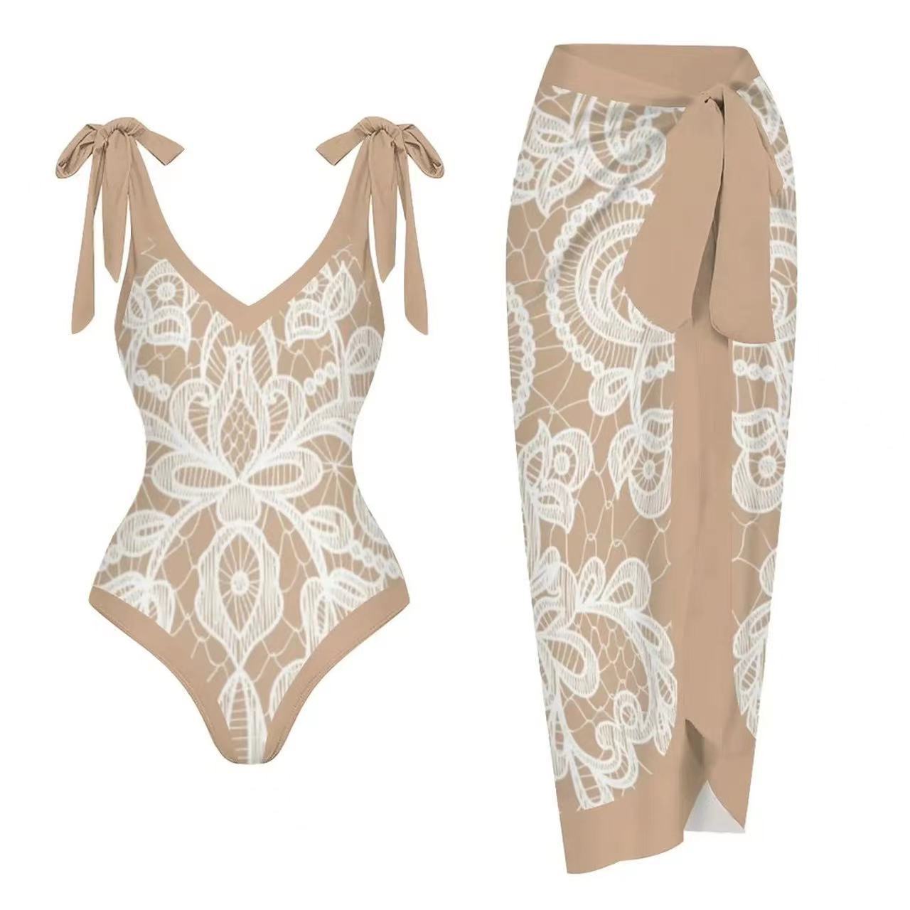 210g Weight Sleeveless Sleeve Length Nylon, Polyester Fabric Type Regular Top Length One-pieces Tops Type 2 Pieces Set Quantity Swimming Pool Occasion V Neck Neckline Slim Fit Type Printing, Solid Color Pattern Women's Gender Classic Style Style Women's Classic Style Printing Solid Color 2 Pieces Set One Piece Swimwear 10