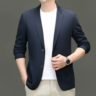一件代发男士休闲西服春秋新款纯色单层薄款西装商务修身单西外套