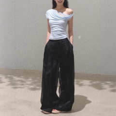 OAKMO/「Season of Love」ピュアデシヤンデザインスイングカラーテンセルニットトップスTシャツ