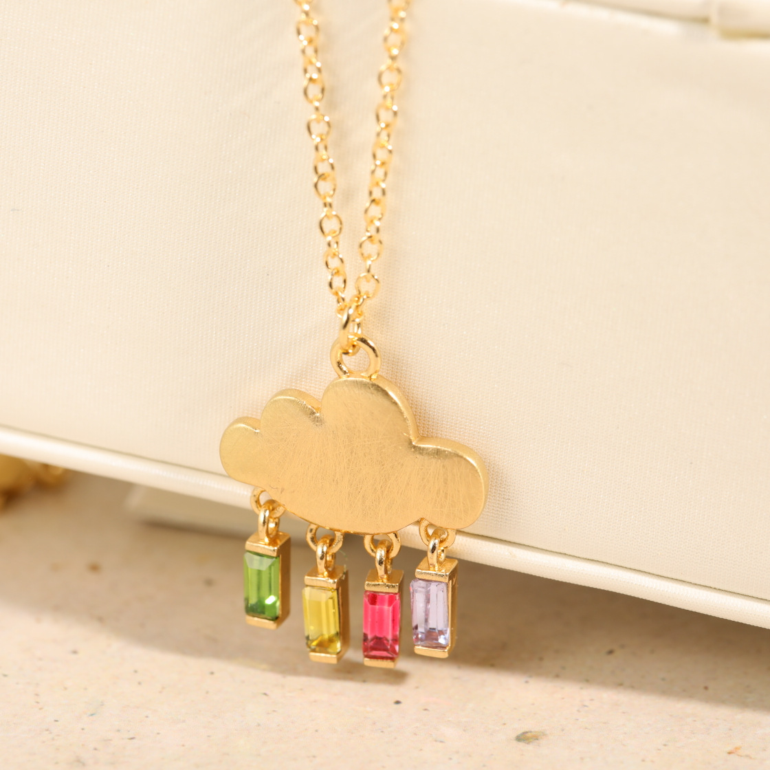 Fashion Cute Cloud Shape Inlaid Four-color Zircon Copper Necklace display picture 2