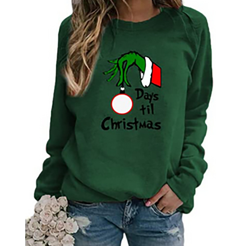 Grinch DAYS TILCHRISTMAS Printed Sweatshirt Crewneck Jacket Women's European Size plus size Cross Border Grinch DAYS TILCHRISTMAS Printed Sweatshirt Crewneck Jacket Women's European Size plus size Cross Border