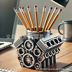 国境を越えたエンジンのペンホルダーwith v 8 EngineV8樹脂工芸品の置物エンジンv 8