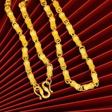 沙金首饰品时尚气质竹节项链男文艺复古工艺仿黄金首饰品货源批发