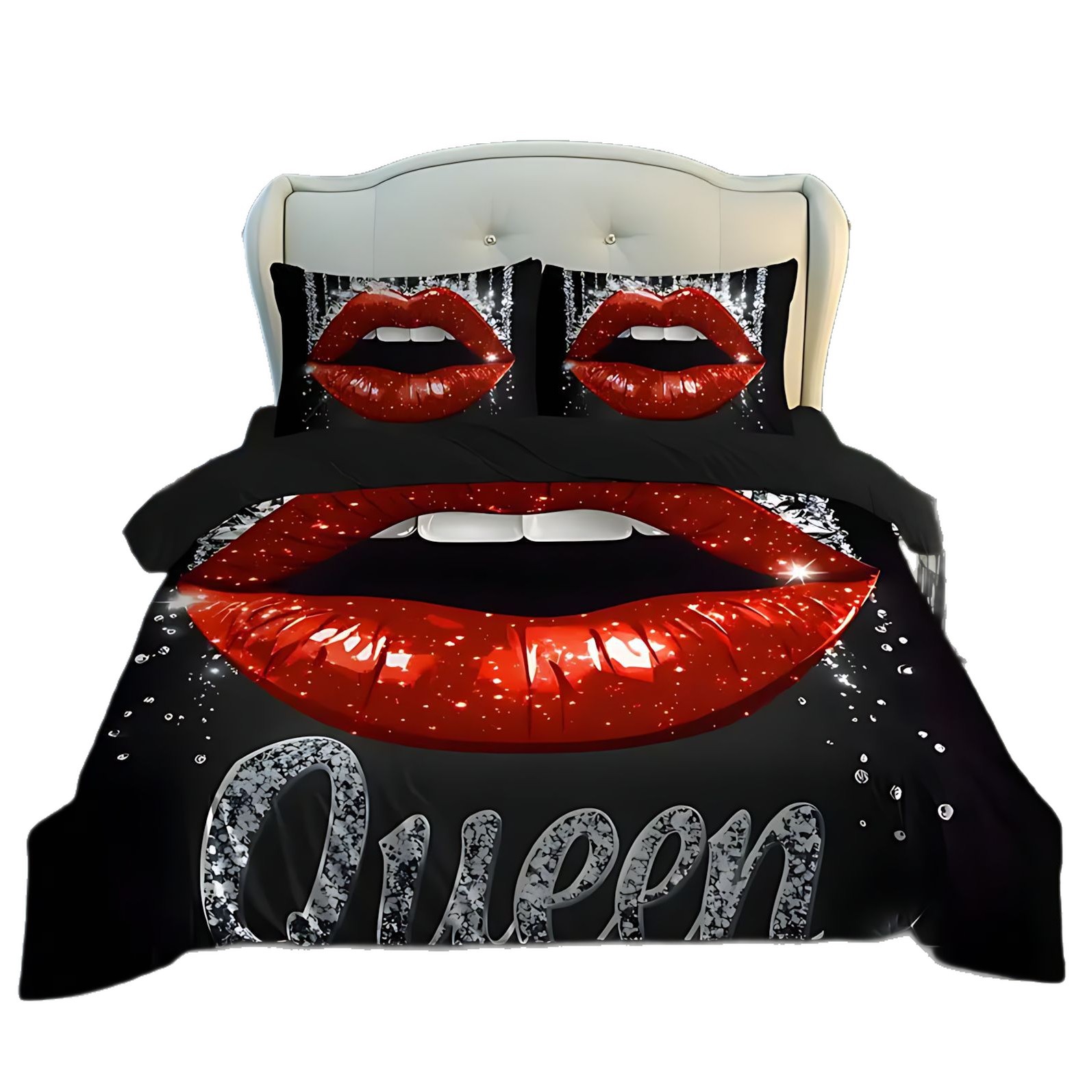 TEMU / JIT comercio exterior sexy labios temático patrón de impresión digital HD colcha de cama set