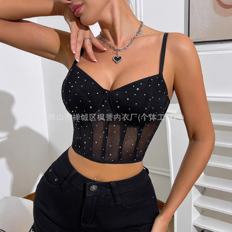 Amazon's Most Popular European and American Fashion Mesh Glitter Sexy Sexy Camisole