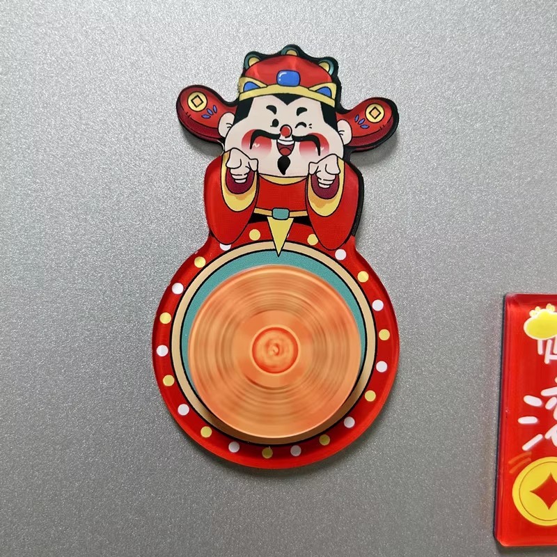 国潮财神爷冰箱贴创意旋转卡通磁力贴时来运转亚克力磁吸贴|undefined