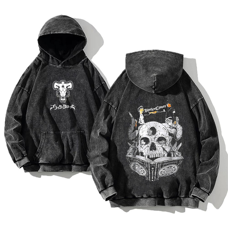 Long-Term Export Anime Harajuku Black Clover Unisex Hoodie Men's Washed Pullover Streetwear