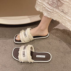 拖鞋女夏外穿2024年新款休閒時尚學生一字平底沙灘涼拖