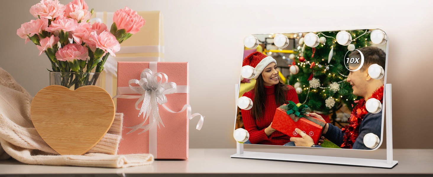 Hollywood Makeup Mirror With 11 LED Bulbs, 3 Color Modes, Touch Control, 10X Magnification, Dimmable Cosmetic Mirror With Stand For Bedroom
_maomaolike.com