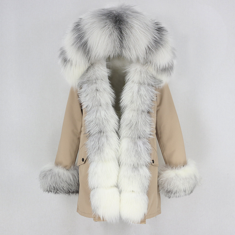 Damenbekleidung Winterparka für Damen mit abnehmbarem Fuchspelzkragenfutter Modischer warmer Damenmantel mittlerer Länge_voghion.com