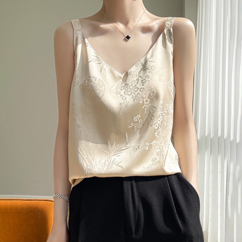 New Chinese Style Jacquard Camisole Women's Acetate Satin Outer Wear Inner Top Silky Texture Suit Inner Wear