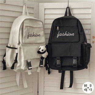 Women's Korean-style canvas schoolbag men's casual solid color Harajuku Japanese and Korean ins high school bear Japanese junior high school backpack