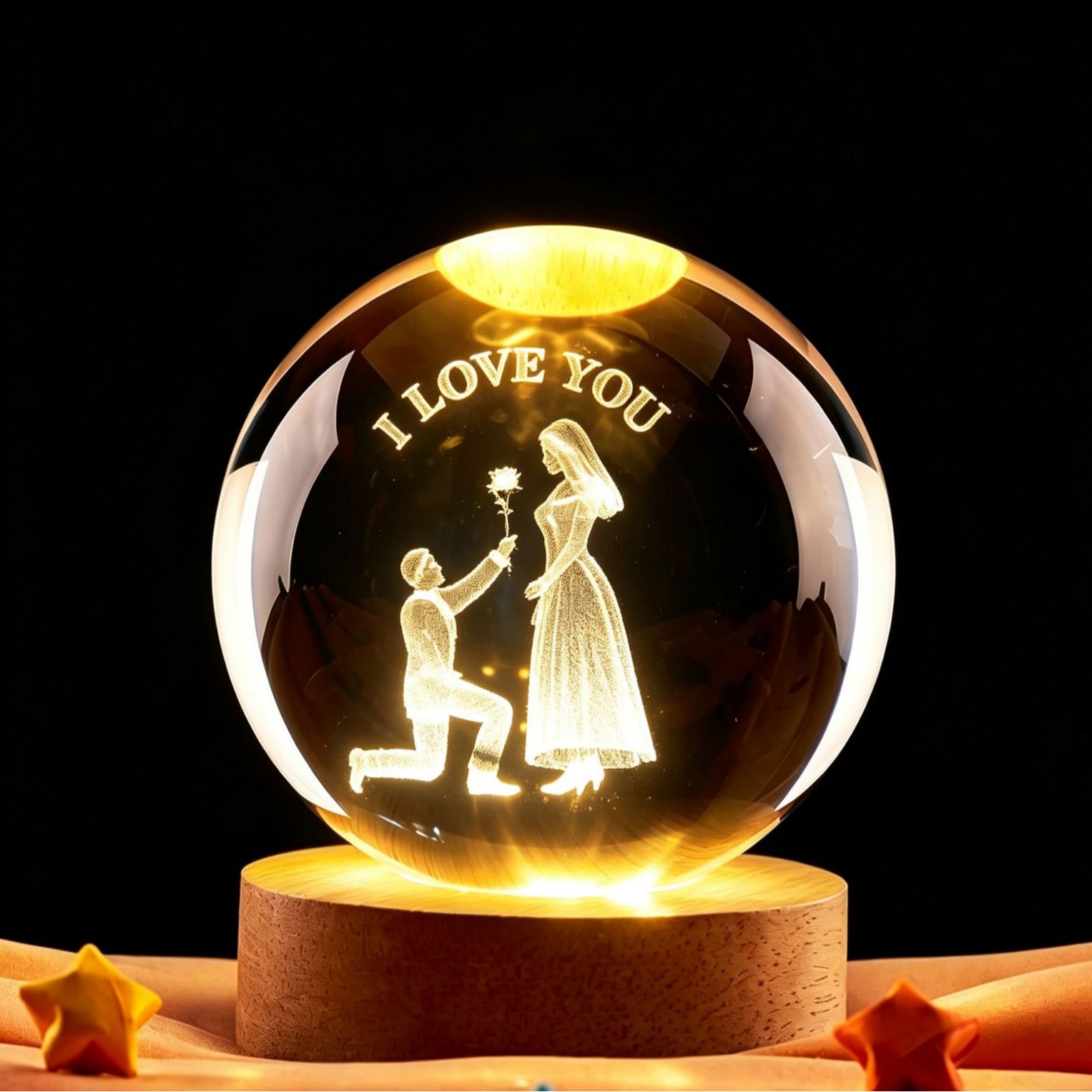 Bola de cristal luminosa, luz nocturna, cielo estrellado tallado en 3D, base de madera maciza, decoración de escritorio creativa, regalo de cumpleaños