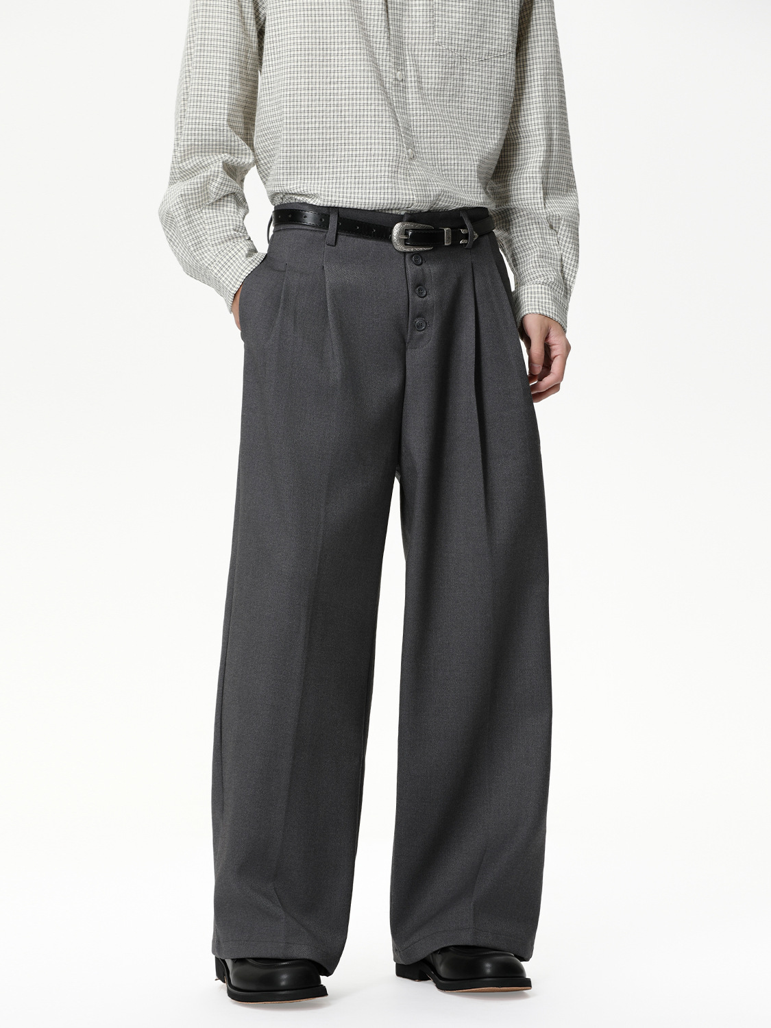 MTLCLOTHES Hombres| Vintage Qianfeng de alto nivel con diseño de botones múltiples, pantalones casuales de piernas anchas, moda