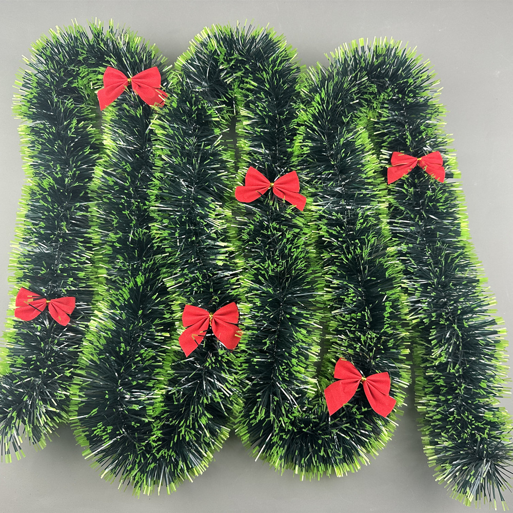 Transfronterizos nuevos 2 metros de cifrado verde oscuro borde blanco lana verde decoración navideña de color tira de flores de nieve encaje