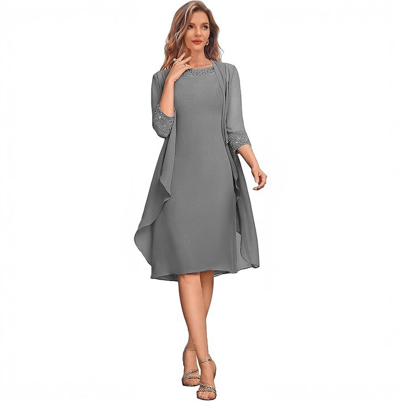 European and American Export Amazon Chiffon Mother's Wear Large Size Slim V Neck Formal Pants Suit 2025 New Evening Dress