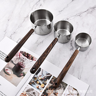 Modern Simple Walnut Handle Household Oil Pot 304 Stainless Steel Steak Sauce Cup Baking Measuring Cup Measuring Spoon