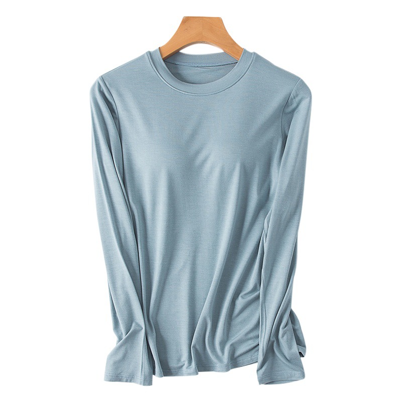 Women's Round Neck Spring and Autumn Long-Sleeved Bottoming Shirt with Built-In Chest Pad Long-Sleeved Top
