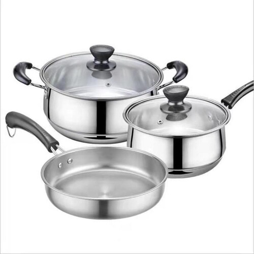 Factory direct supply 430 stainless steel pot three-piece set soup pot milk pot wok set pot multi-purpose gift Southeast Asia
