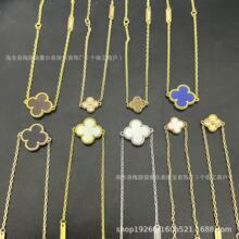 梵家四叶草单花手链女镀18K玫瑰金镭射满钻红玉髓mini轻奢高级感