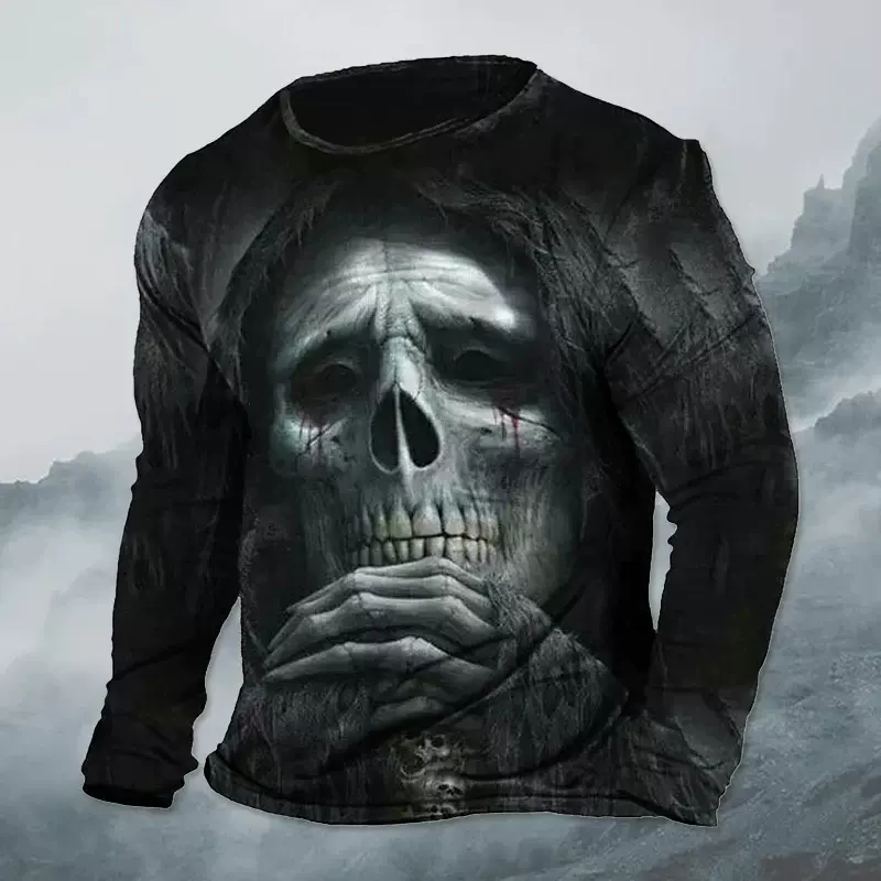 2025年春季外贸热销休闲运动圆领长袖3D印花舒适涤纶长袖T恤