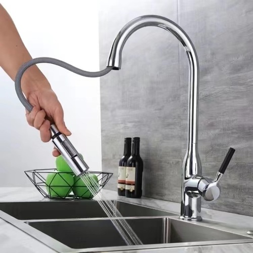 Gun gray all-copper pull-out hot and cold water universal rotating pull-out sink laundry pool vegetable basin faucet