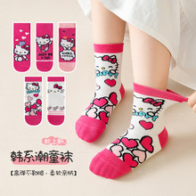 女童袜子凯蒂猫a类中小童甜美粉色宝宝袜秋冬女孩卡通百搭中筒袜