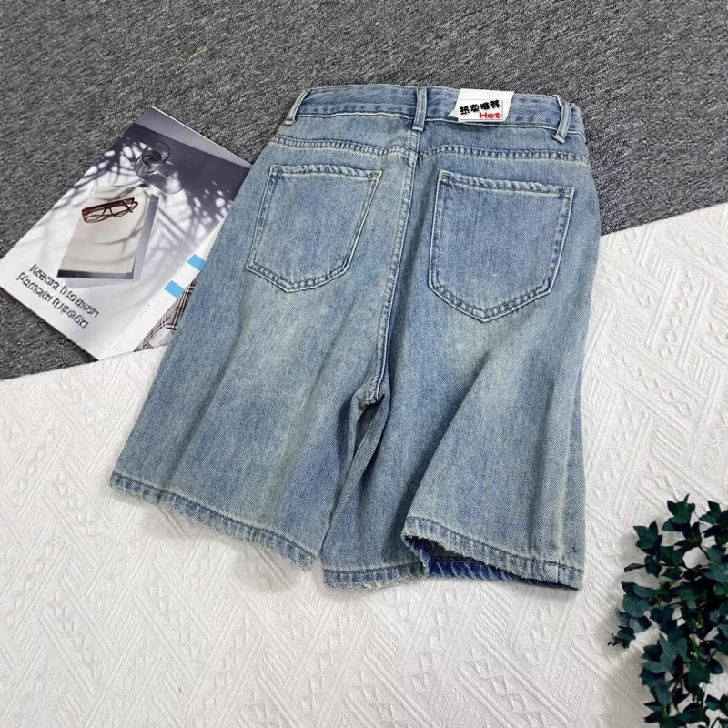 メンズ夏用リップドデニムショートパンツ、薄手アメリカントレンドルーズストレートパンツ、日本トレンドブランドハイストリート5点パンツ|undefined