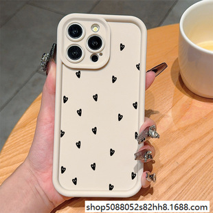 Black Small Heart-Shaped Tpu Mobile Phone Case Suitable for iPhone 11/12/13/14/15/16Promax All-Inclusive