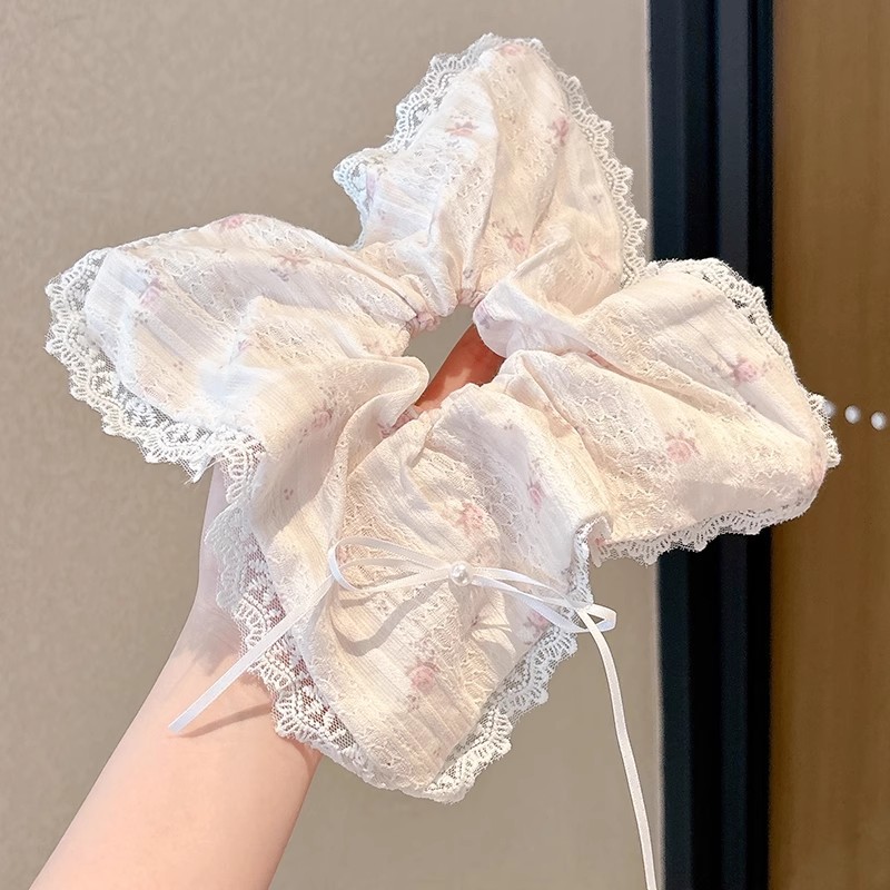 Corbata de pelo de intestino de lunares de crema grande coreana, gomas de goma de cola de caballo suaves para mujer, accesorios para el cabello de bola, accesorios para el cabello, cuerda para la cabeza