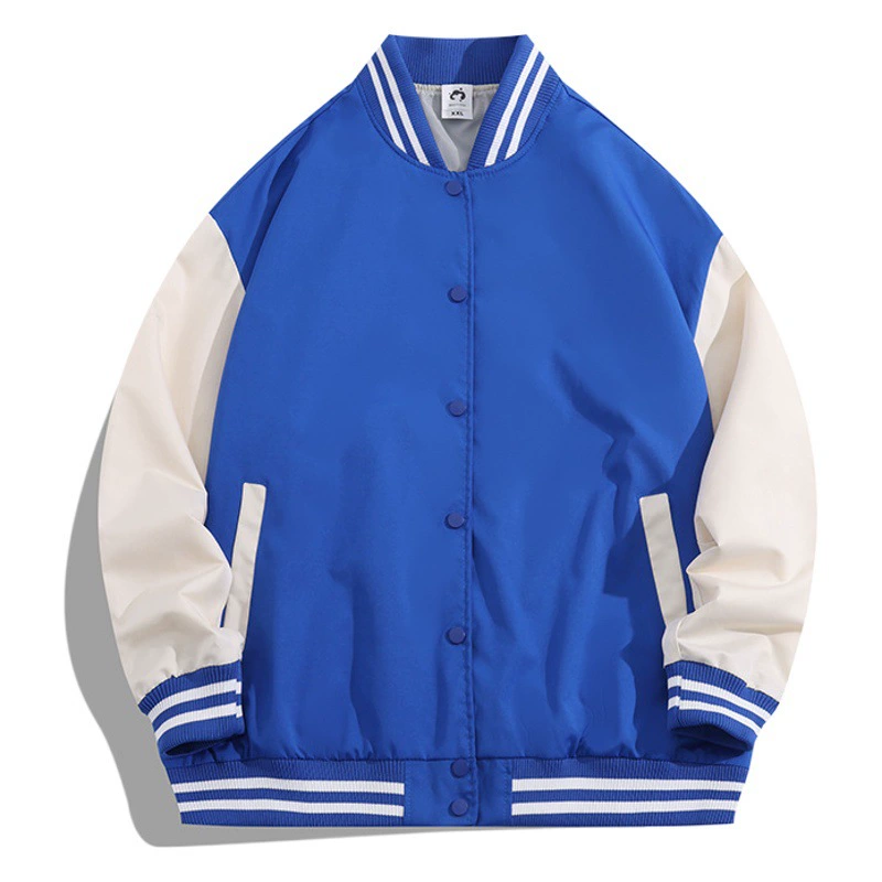 Модная бейсбольная куртка с заниженной линией плеч и цветовыми блоками, универсальный стиль для пар, куртка-бомбер со стоячим воротником, стильный повседневный универсальный топ.