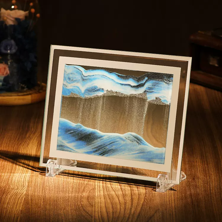 严选批发厂家直销3D山水流沙画玻璃工艺品商务礼品可刻字印刷摆件