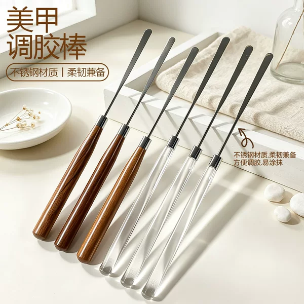 Cross-border natural wood nail art mixing stick, Japanese-style stainless steel nail polish gel color mixing stick, stirring stick, phototherapy gel nail art pen