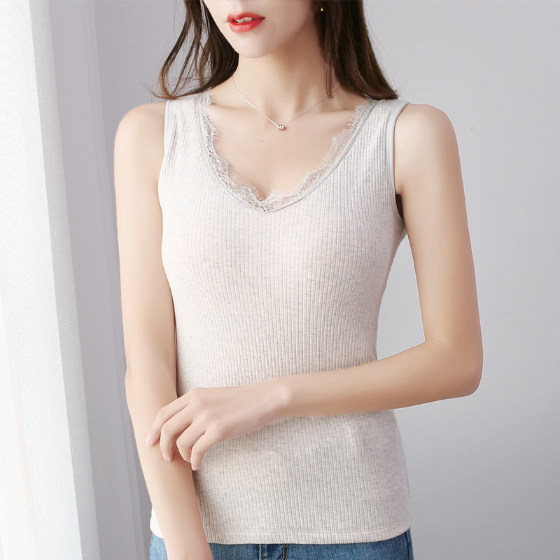 Women's autumn and winter fleece-lined thermal vest, V-neck, with chest padding, slim fit, solid color, plus size, sleeveless top Women's autumn and winter fleece-lined thermal vest, V-neck, with chest padding, slim fit, solid color, plus size, sleeveless top