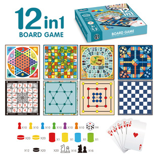 跨境外贸BOARD GAME 12in1儿童亲子互动桌面益智桌游玩具游戏大全-阿里巴巴